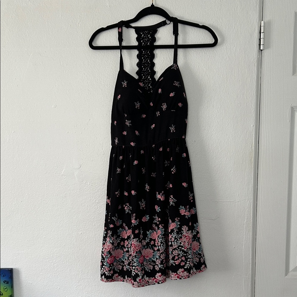 No Boundaries Black and Pink Floral Mini Dress